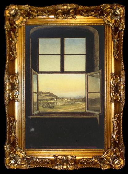 framed  Johan Christian Dahl View of Pillnitz Castle from a Window (mk22), ta009-2